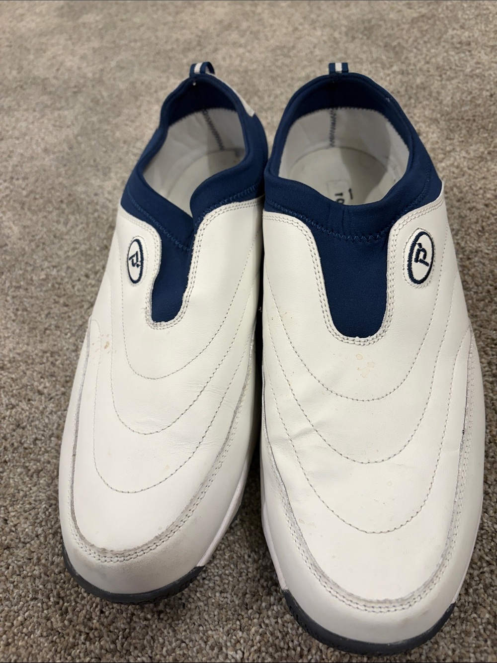 Propet White and Navy Slip-On Driving Loafers